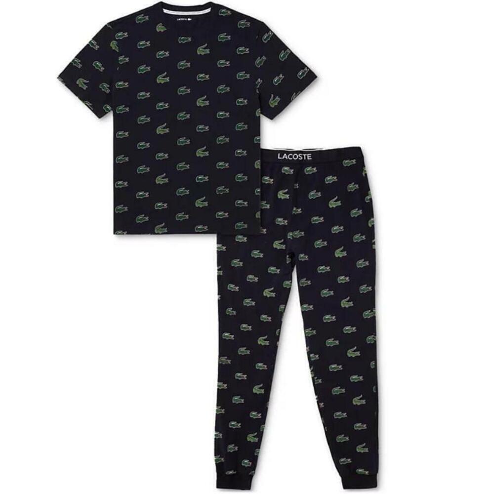 Lacoste Men's Black/Green 2-Pc. T-Shirt & Pants Pajama Set S NWT